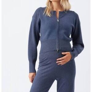 NEW RIPE delta zip through knit sweater - maternity in denim marle